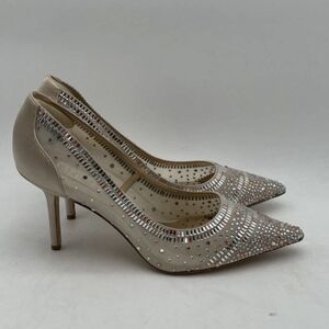 Badgley Mischka Rose-Gold Satin Rhinestone Embellished Pointed Toe Pump sz 9
